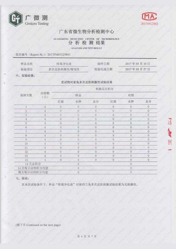 无刺激 、无腐蚀  安全性测试报告